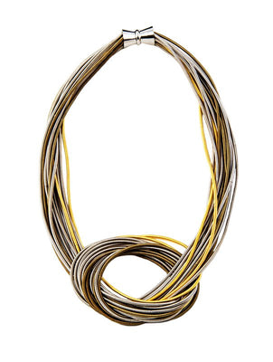 Silver and Gold Large Knot Piano Wire Necklace - The Weitzman Museum Store - 703