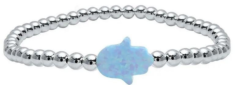 Silver Beaded Opal Hamsa Bracelet The Weitzman Museum Store