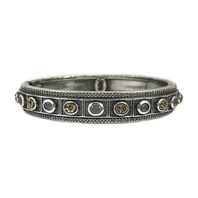 Silver Bela Small Oval Labradorite & Coin Bangle - The Weitzman Museum Store - 7 - 847384019451