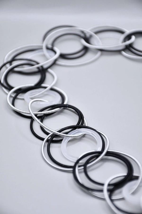 Silver, Black, and Clear Rings Necklace - The Weitzman Museum Store - L76H