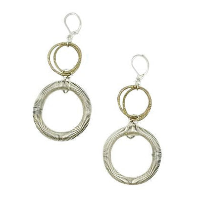 Silver & Bronze Large Loop Drop Piano Wire Earrings - The Weitzman Museum Store - L5E - E