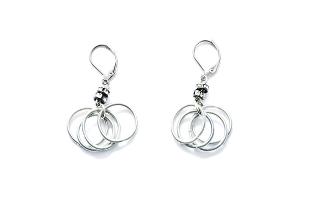 Silver Piano Wire Loop Earrings with Crystal Beads - The Weitzman Museum Store - S135A - E