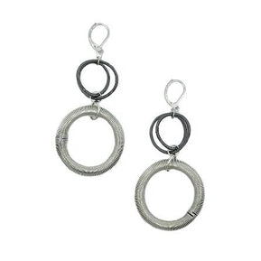 Silver & Slate Large Loop Drop Piano Wire Earrings - The Weitzman Museum Store - L5F - E