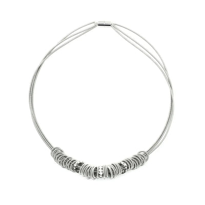 Silver Wire Necklace with Sliver Rings and Crystals - The Weitzman Museum Store - S151A