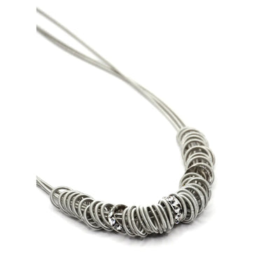 Silver Wire Necklace with Sliver Rings and Crystals - The Weitzman Museum Store - S151A