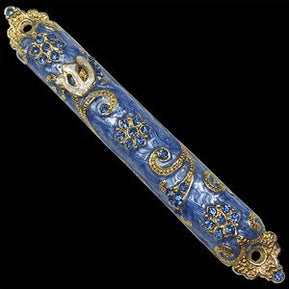 Small Jeweled Blue Mezuzah Case - The Weitzman Museum Store - 1228