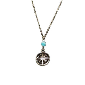 Sterling SIlver Petite Compass Rose with Bead Necklace - The Weitzman Museum Store - N358N
