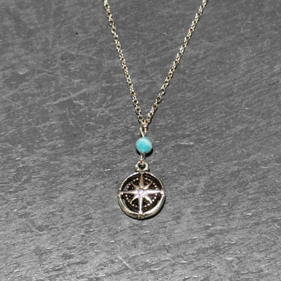 Sterling SIlver Petite Compass Rose with Bead Necklace - The Weitzman Museum Store - N358N
