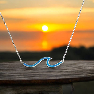Sterling SIlver Wave Rider Necklace with Lab Opal - The Weitzman Museum Store - N404N