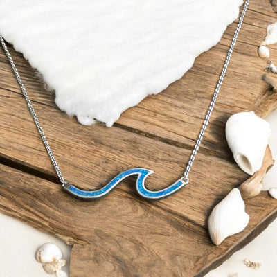 Sterling SIlver Wave Rider Necklace with Lab Opal - The Weitzman Museum Store - N404N