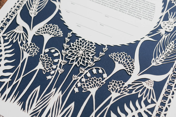 Love Birds in the Garden Papercut Ketubah by Annie Howe