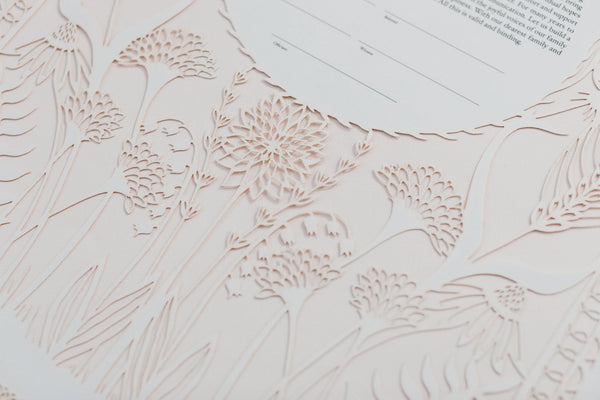 Love Birds in the Garden Papercut Ketubah by Annie Howe