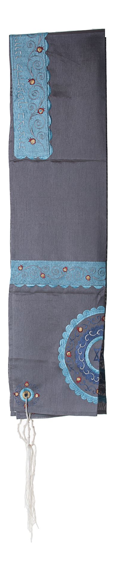 Teal/Gray Embroidered Pomegranate Tallit - The Weitzman Museum Store - 3905