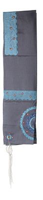 Teal/Gray Embroidered Pomegranate Tallit - The Weitzman Museum Store - 3905