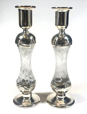 White Glass and Sterling Silver Candlesticks - The Weitzman Museum Store - 22402