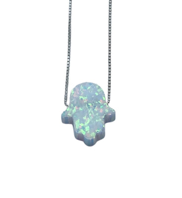 White Opal Hamsa Necklace - The Weitzman Museum Store - TM - 401