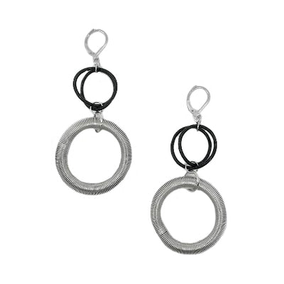 Silver & Black Large Loop Drop Piano Wire Earrings