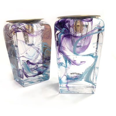 Inky Purple Blown Glass Tower Shabbat Candle Holders