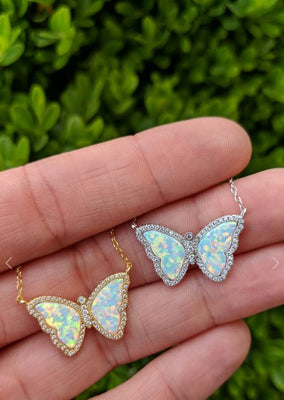 Gold Opal Butterfly Necklace
