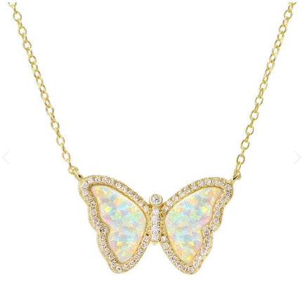 Gold Opal Butterfly Necklace