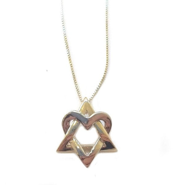 14K White & Yellow Star Woven Heart Necklace - The Weitzman Museum Store - K-514 + chain