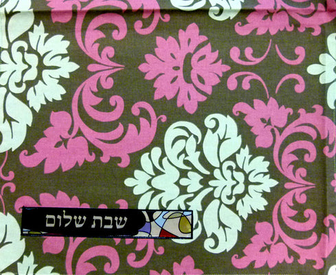 Pink and Cream Linen Challah Cover