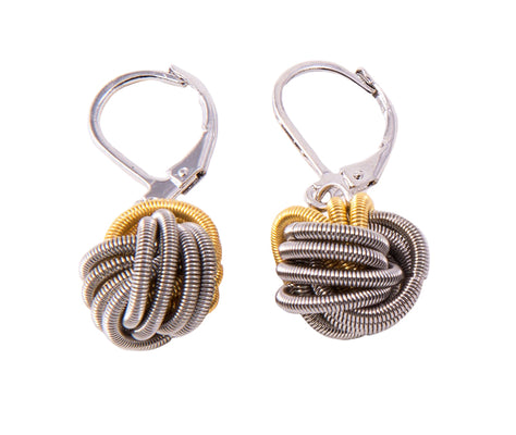 Gold and Silver Knotted Piano Wire Earrings