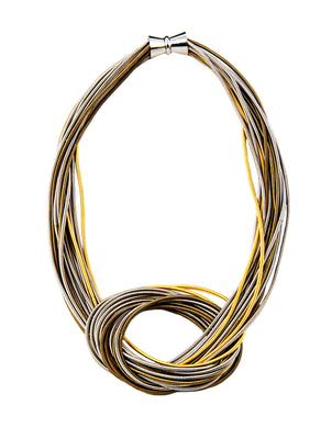 Silver and Gold Large Knot Piano Wire Necklace