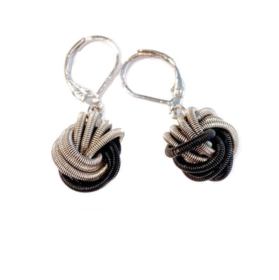 Silver and Black Knotted Piano Wire Earrings