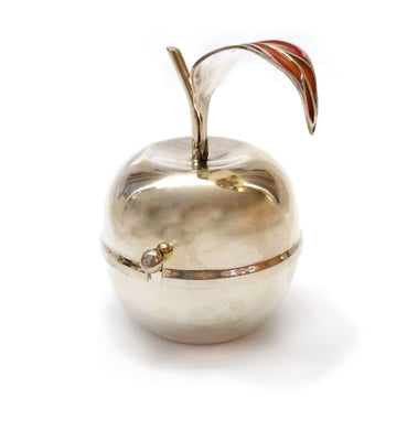 Sterling Silver Apple-shaped Honey Pot with spoon