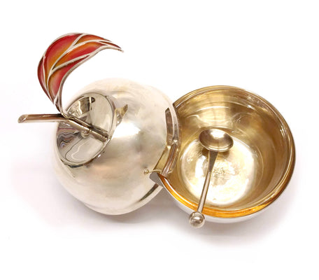 Sterling Silver Apple-shaped Honey Pot with spoon