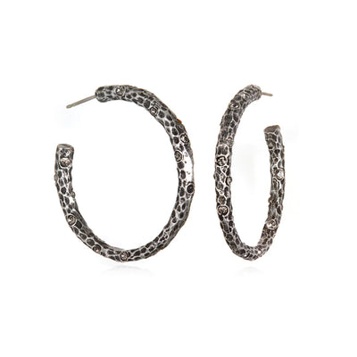 Silver 1.5"  Pavia Crystal Hoop Earrings