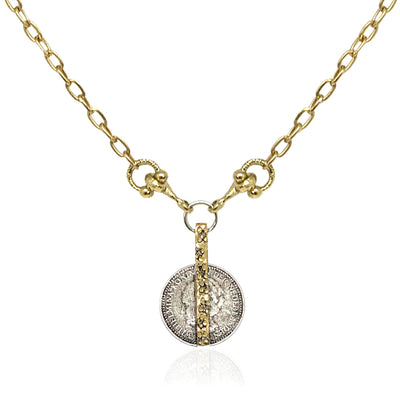 Gold Mini Crystal Bar & Wilhelmina Coin Horsebit Necklace