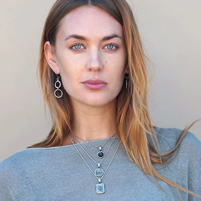 Silver Labradorite Pave Frame Necklace
