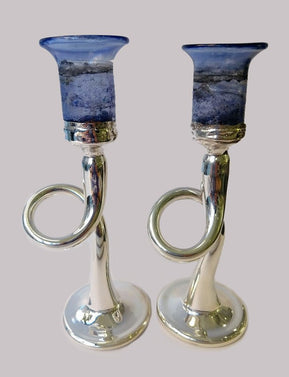 Blue Glass and Sterling Silver Loop Shabbat Candle Holders - The Weitzman Museum Store - 7 - 847384014984