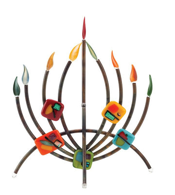 Copper and Glass Flameless Menorah - The Weitzman Museum Store - 7-847384000645