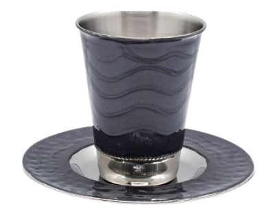Wavy Dark Gray Enamel Kiddush cup w/ Tray