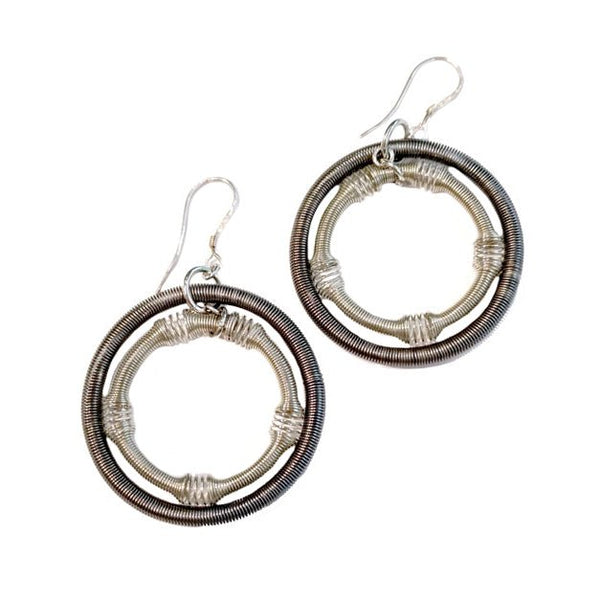 Large Silver and Slate Loop Piano Wire Earrings - The Weitzman Museum Store - L5FE