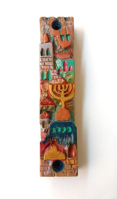 Painted Jerusalem Wood Mezuzah - The Weitzman Museum Store - 304B
