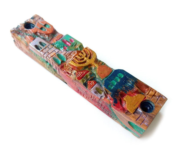 Painted Jerusalem Wood Mezuzah - The Weitzman Museum Store - 304B