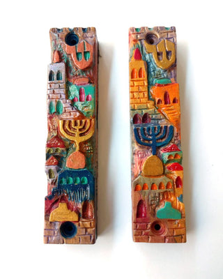 Painted Jerusalem Wood Mezuzah - The Weitzman Museum Store - 304B