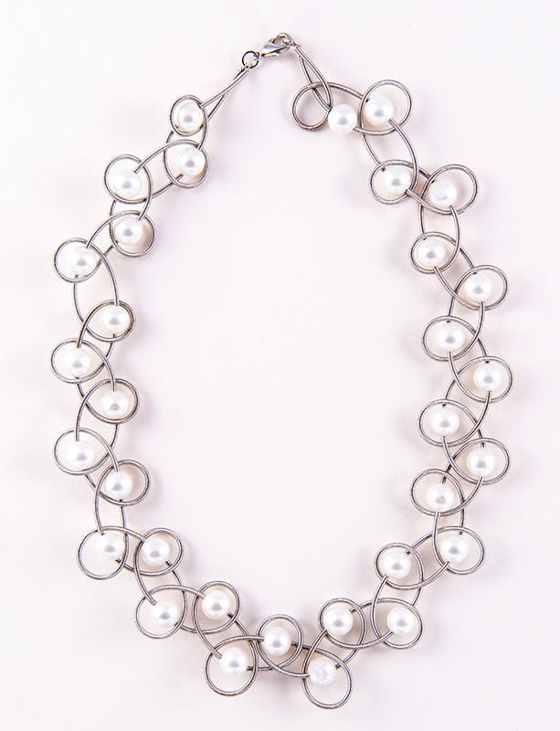 Silver Loop with Pearl Piano Wire Necklace - The Weitzman Museum Store - 425
