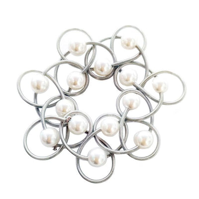 Silver Loop with Pearl Stretch Piano Wire Bracelet - The Weitzman Museum Store - 435
